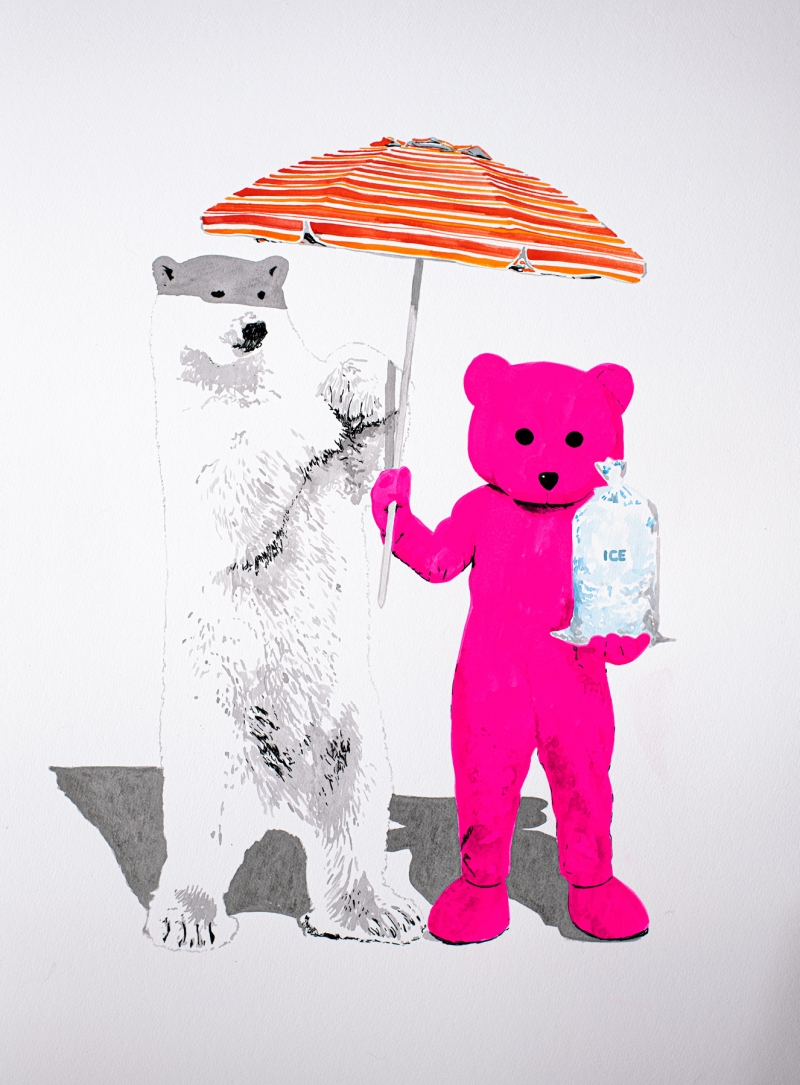 Melting Cocktails And Dreams, Watercolour, 2022, from the The Pink Bear series