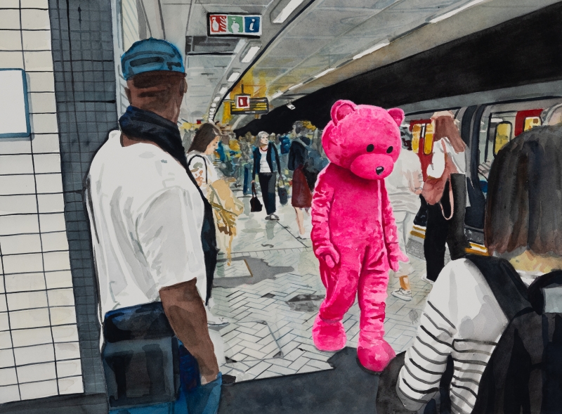 9 to 5, Watercolour, 2025, from the Coming To Town series