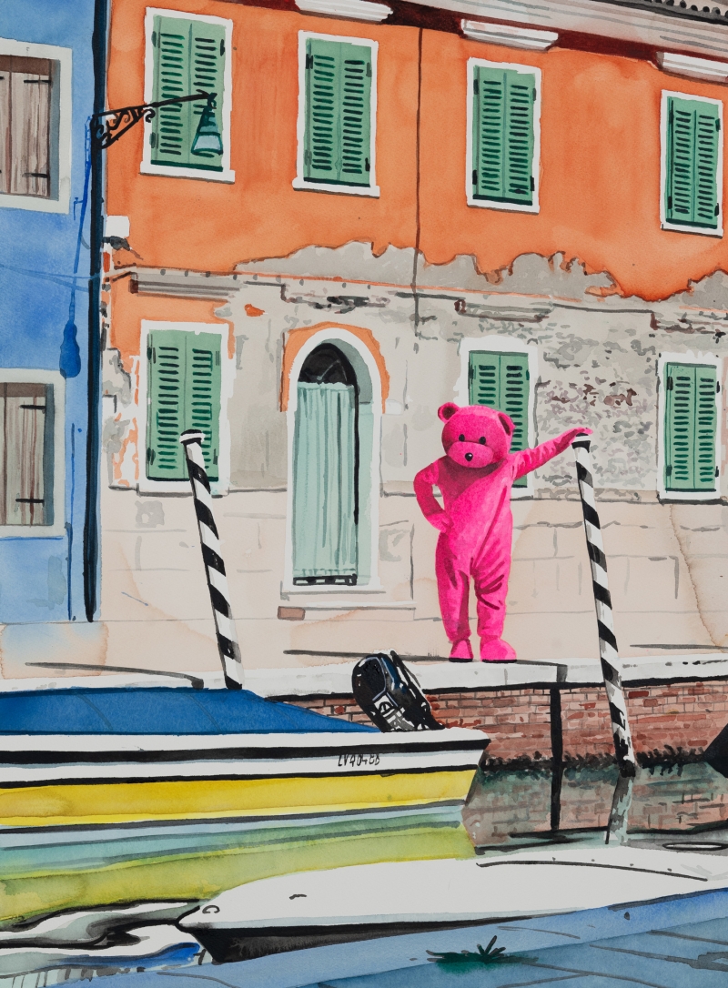 Taking A Moment In Murano, Watercolour, 2025, from the Coming To Town series