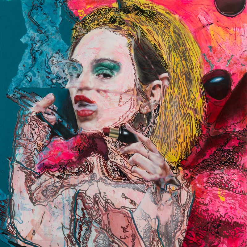 A with Cigarette and Lipstick, Painting, 2024, from the Life Lines series