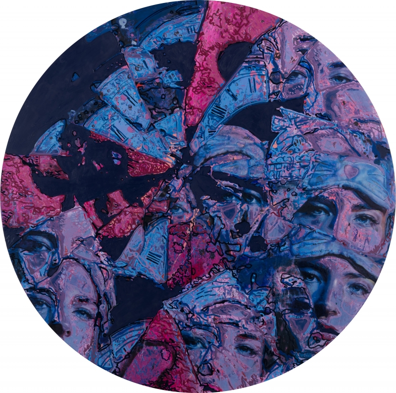 N with Night Mask and Clock, Painting, 2024, from the Life Lines series