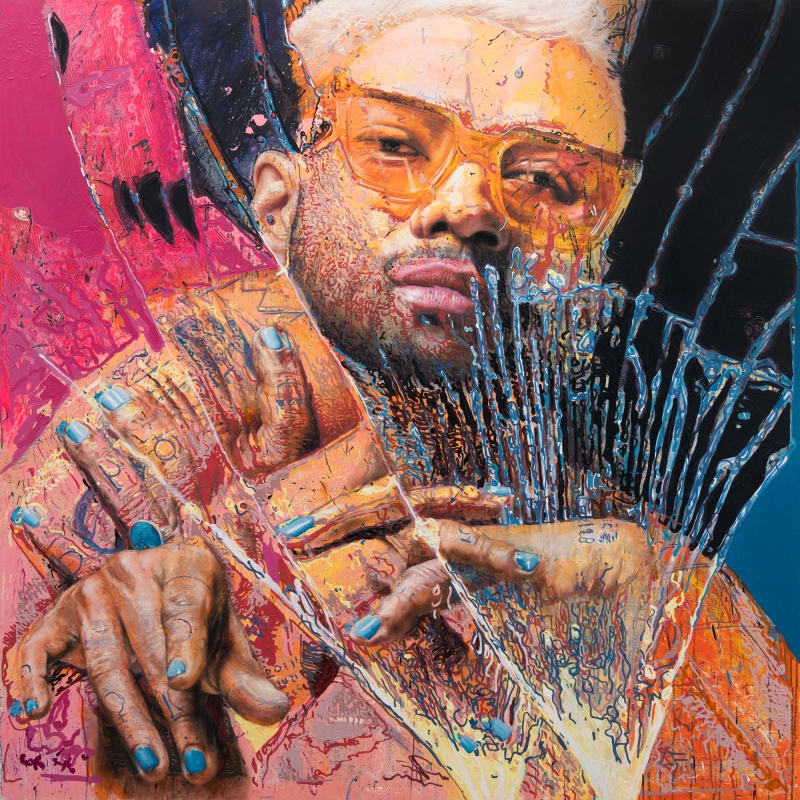 R with Tattoos, Painting, 2024, from the Life Lines series