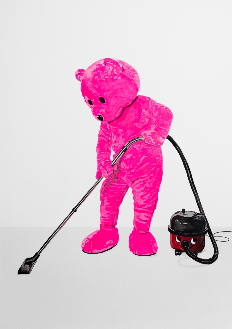 Study For Clean The Fuck Up, Watercolour, 2022, from the The Pink Bear series