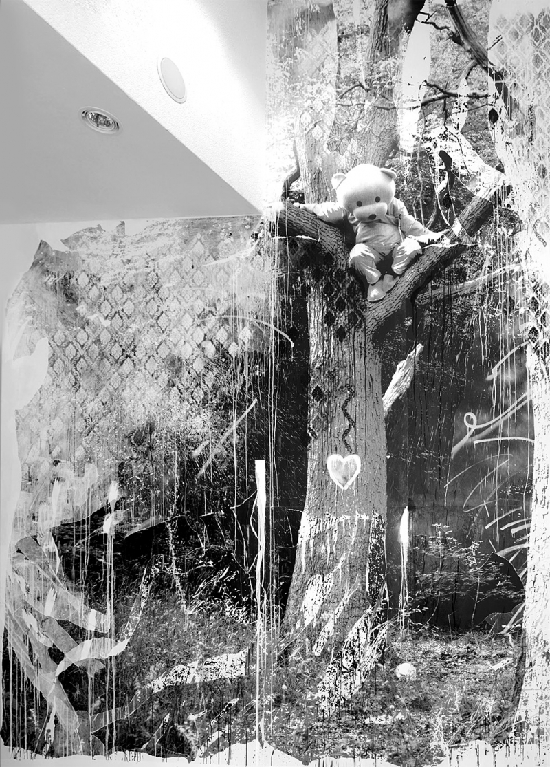 Recollection Of Innocence - Mural at Skog 42, Intervention, 2014, from the The Heroes Journey series