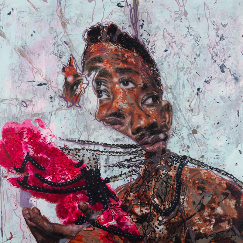 M with Beads, Painting, 2024, from the Life Lines series